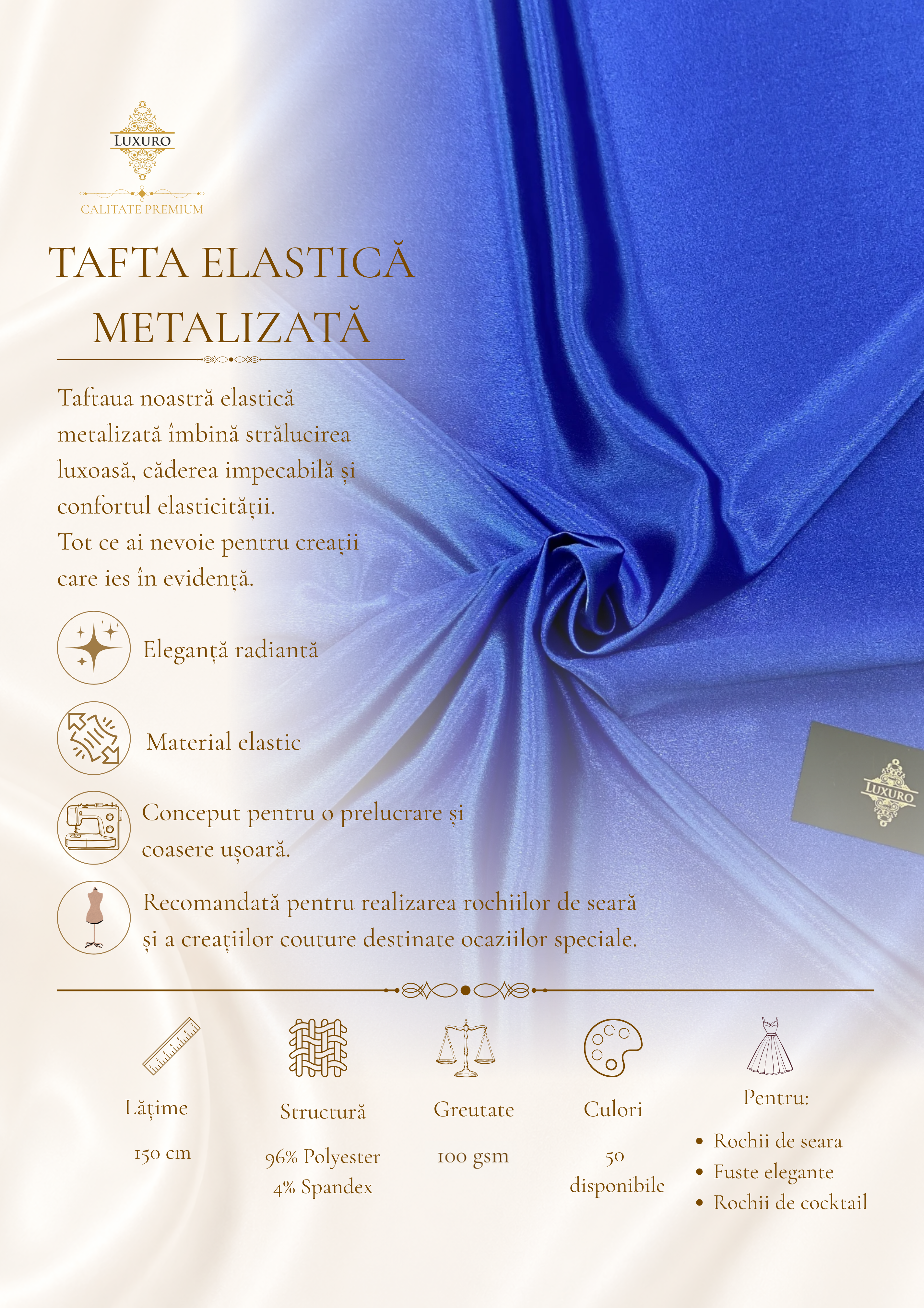 Tafta Elastica Metalizata Albastru Royal