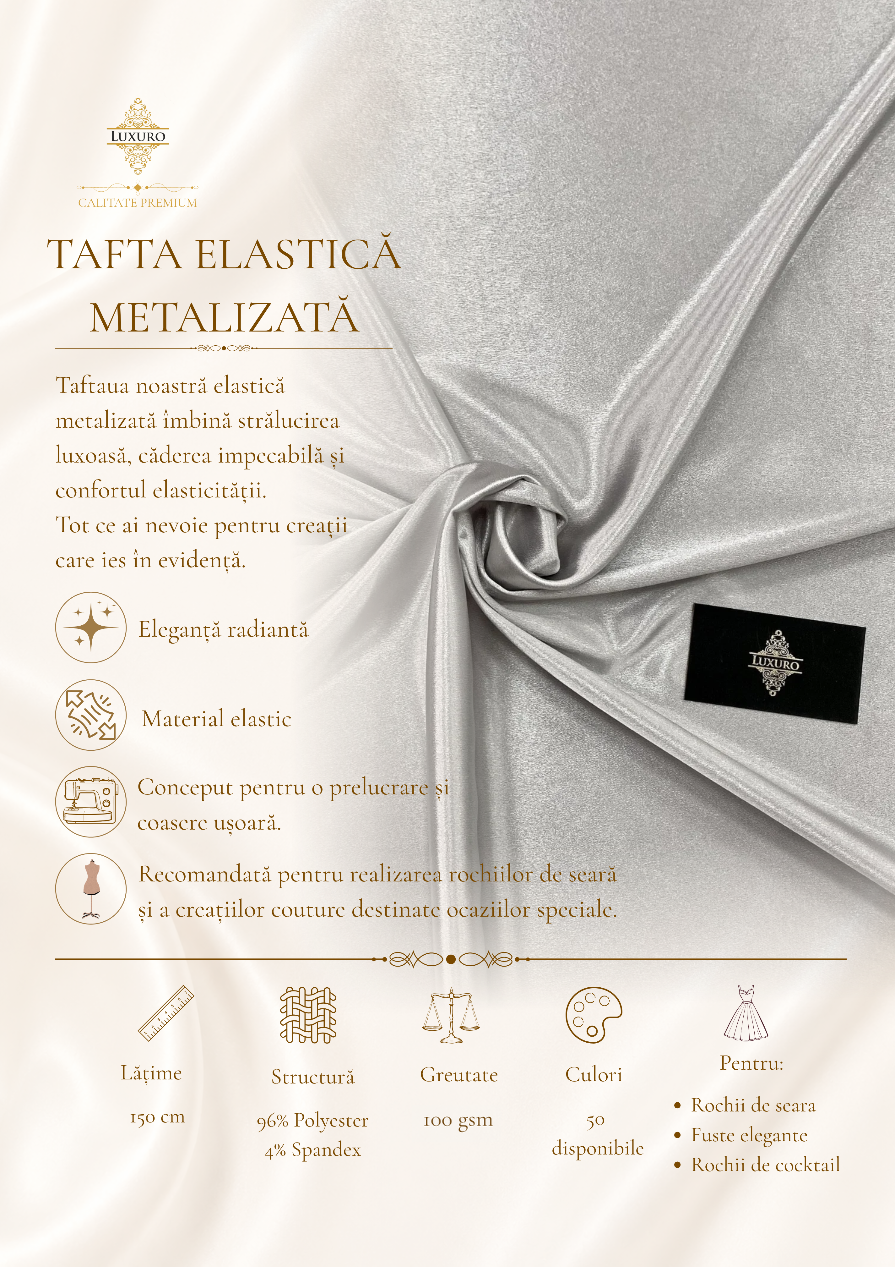 Tafta Elastica Metalizata Argintie