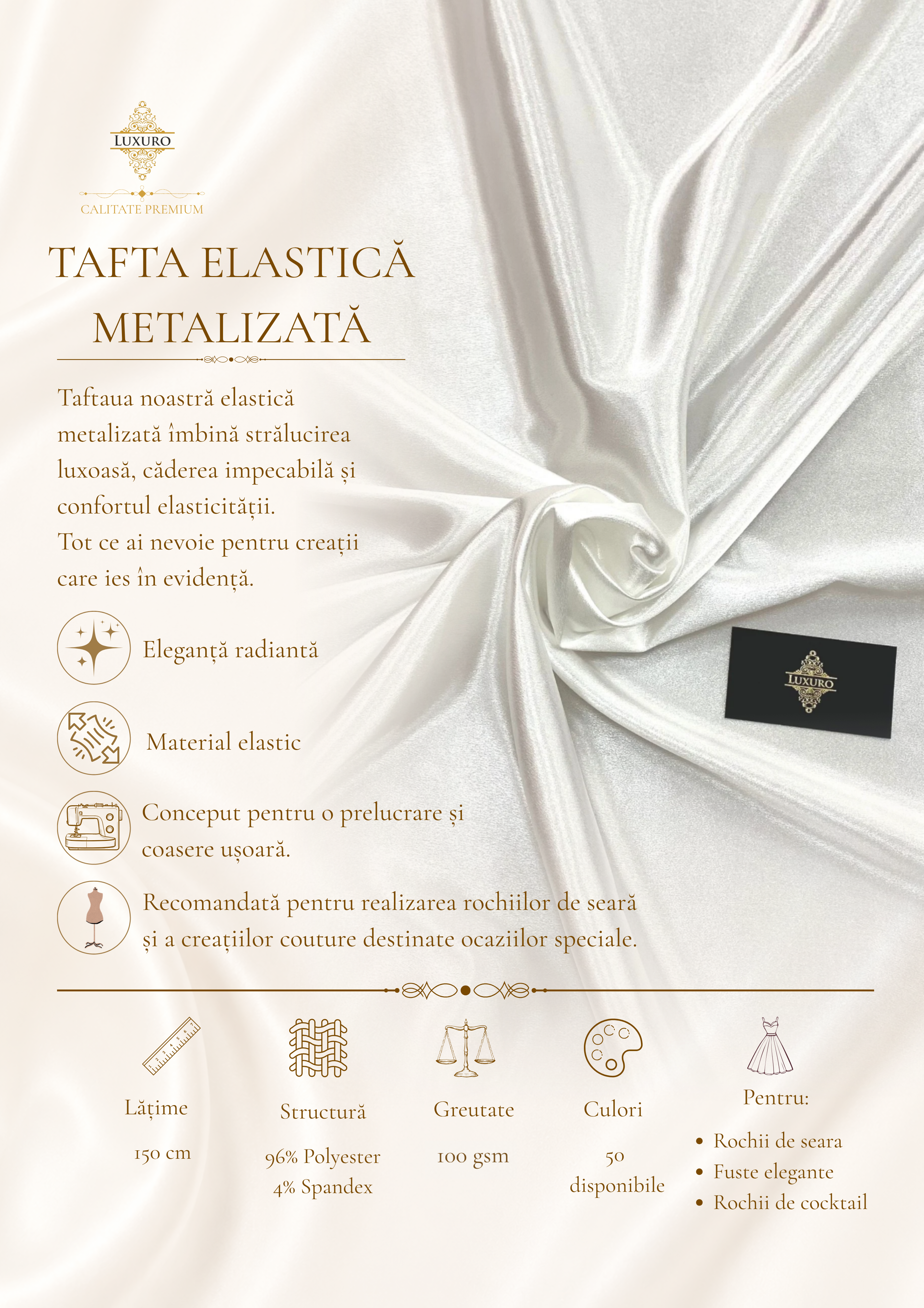 Tafta Elastica Metalizata Ivory