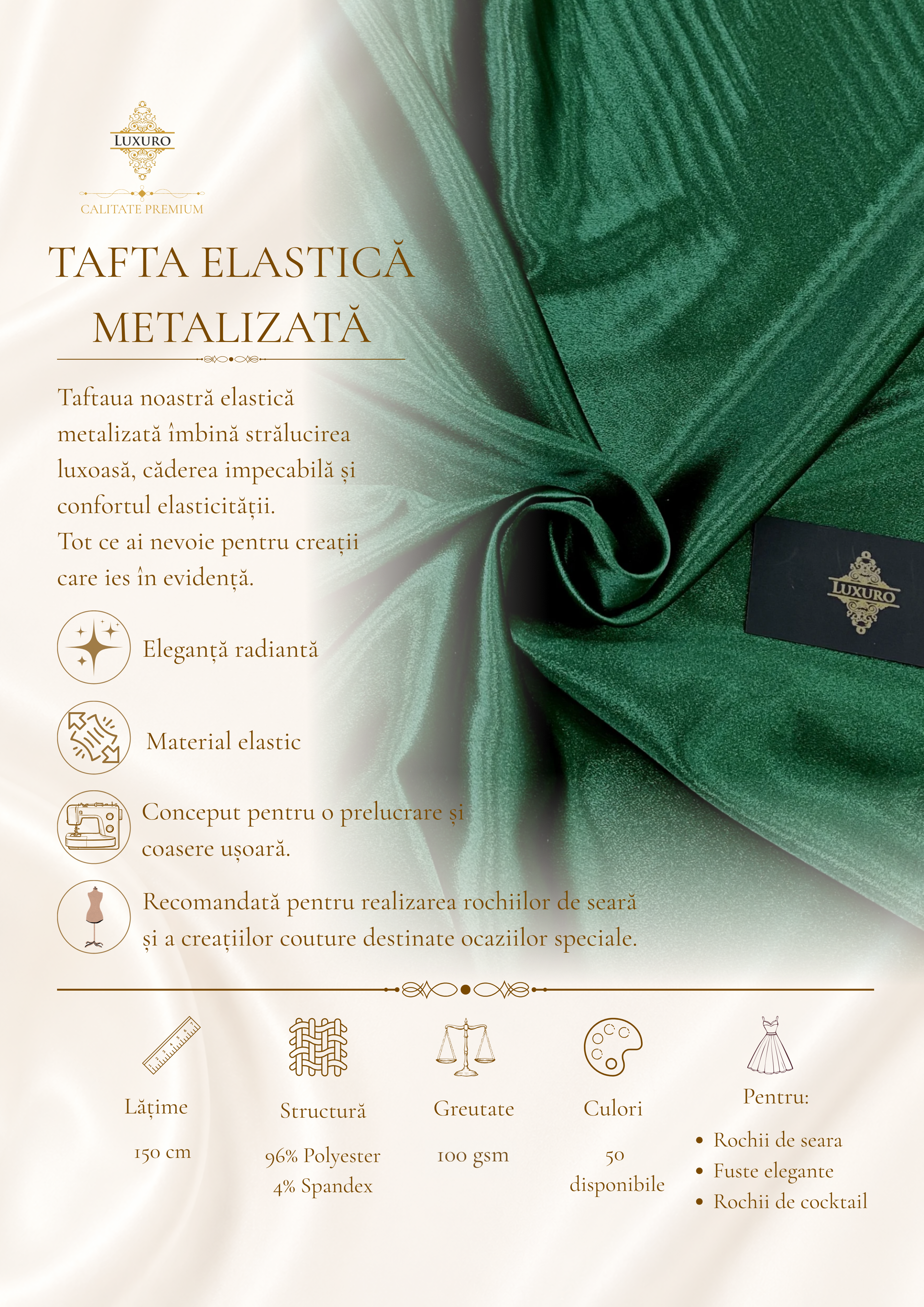 Tafta Elastica Metalizata Verde Smarald