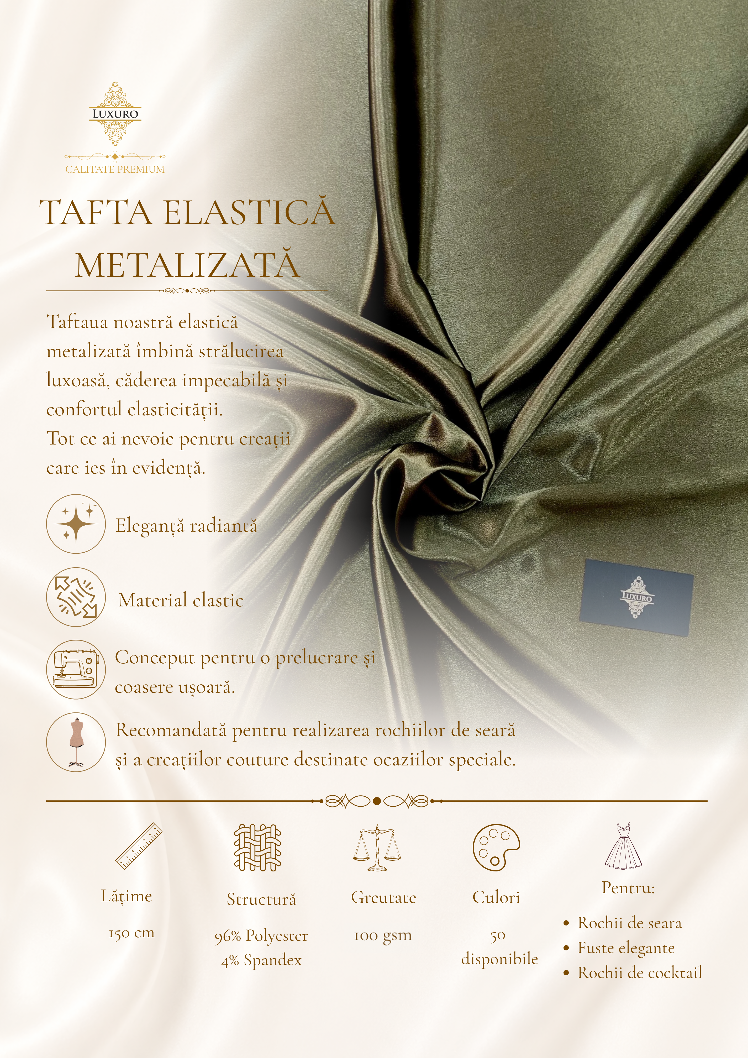 Tafta Elastica Metalizata Olive Inchis