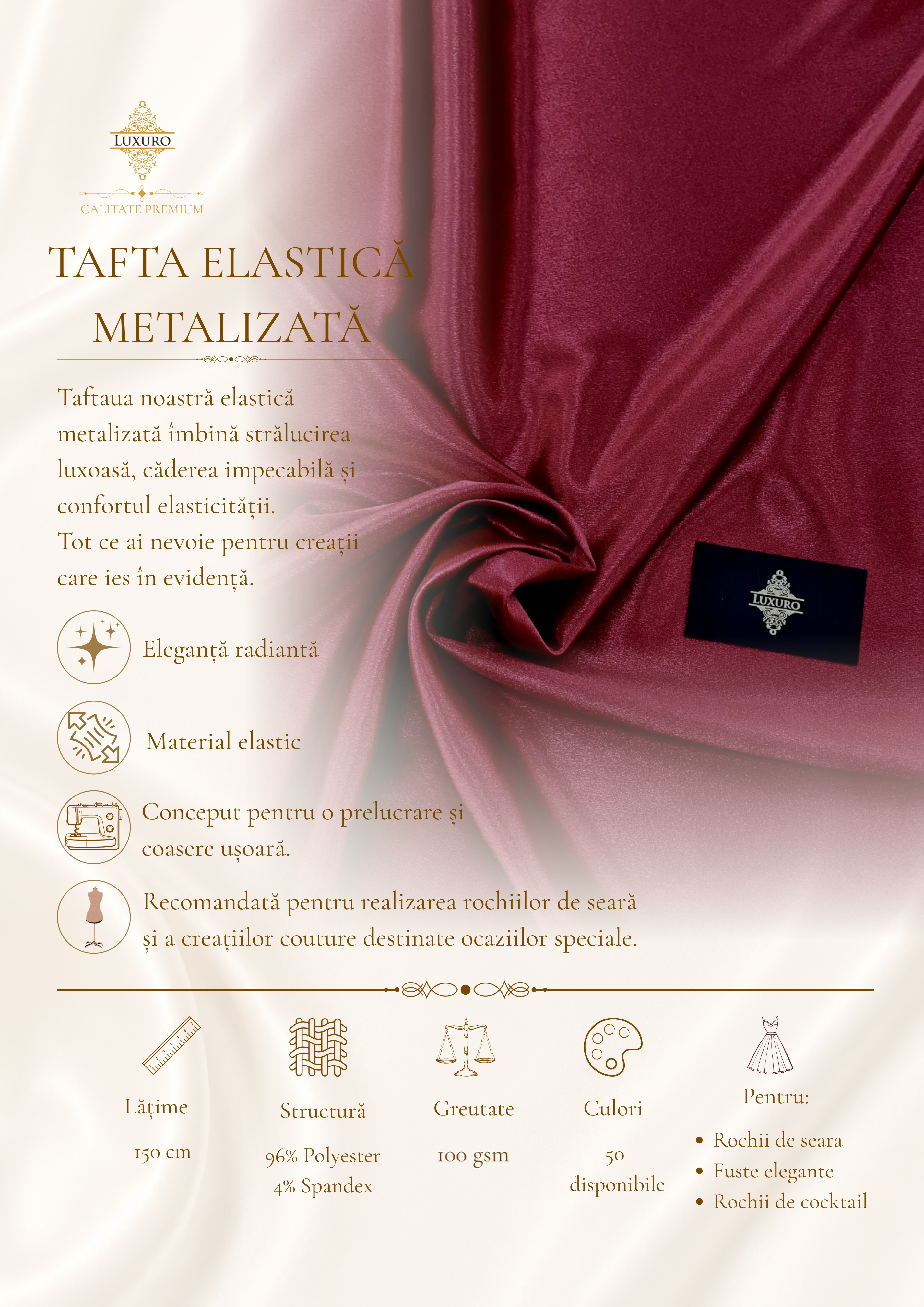 Tafta Elastica Metalizata Bordeaux