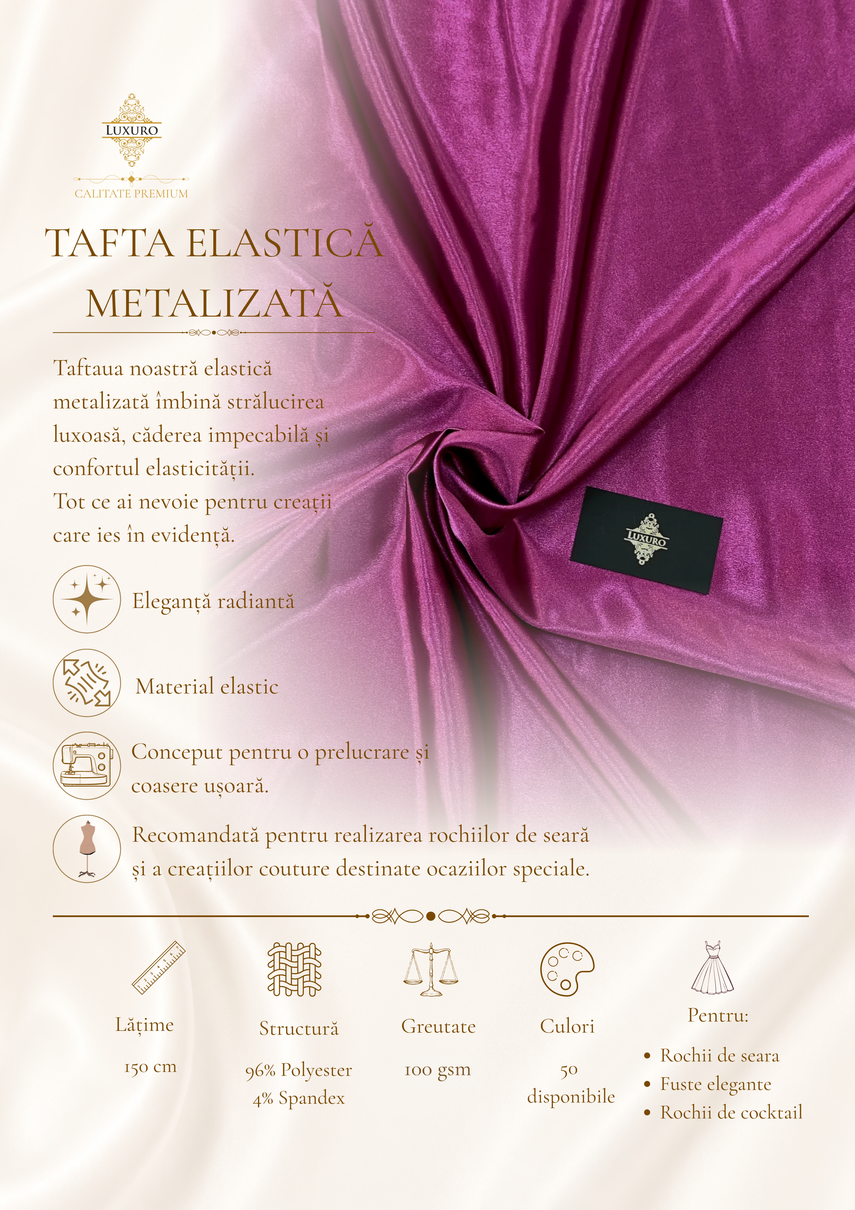 Tafta Elastica Metalizata Magenta