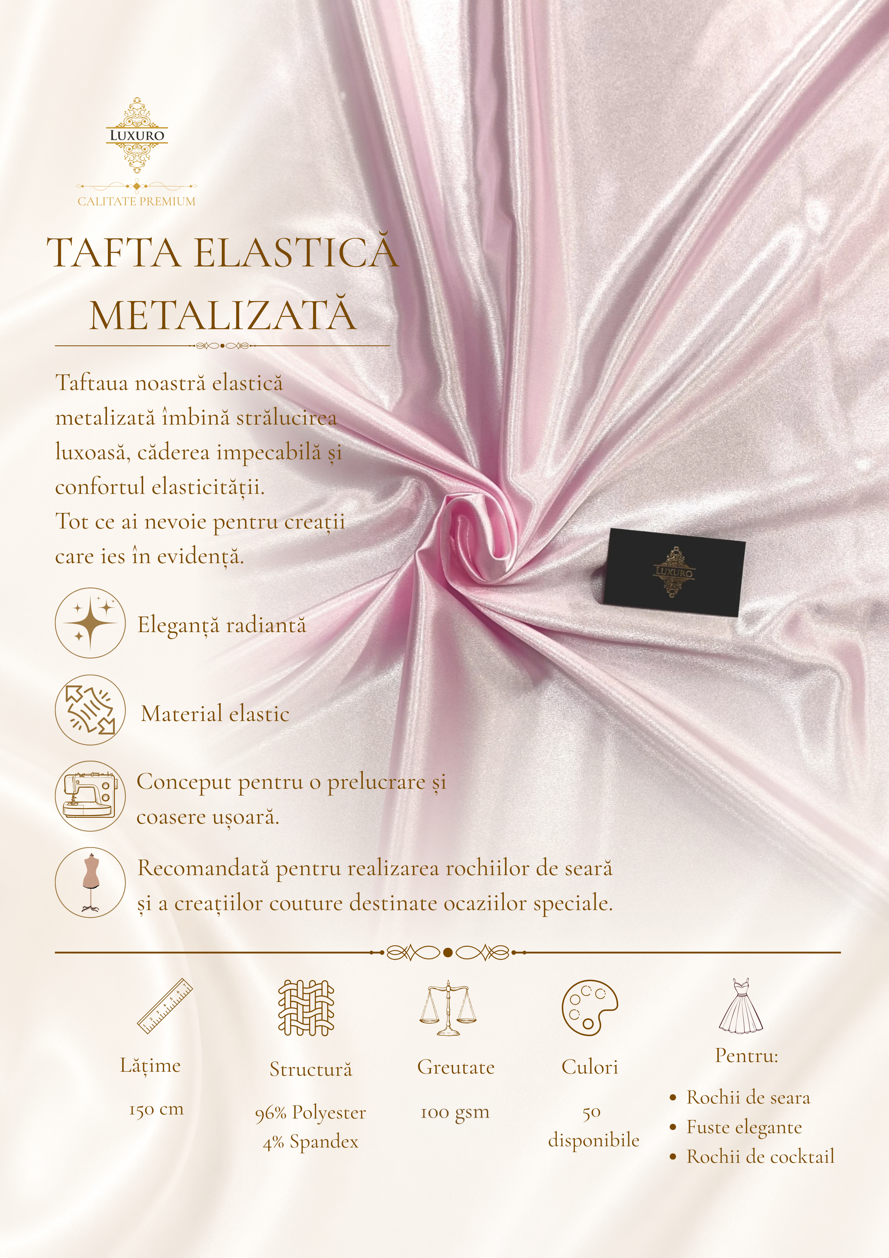 Tafta Elastica Metalizata Roz Deschis