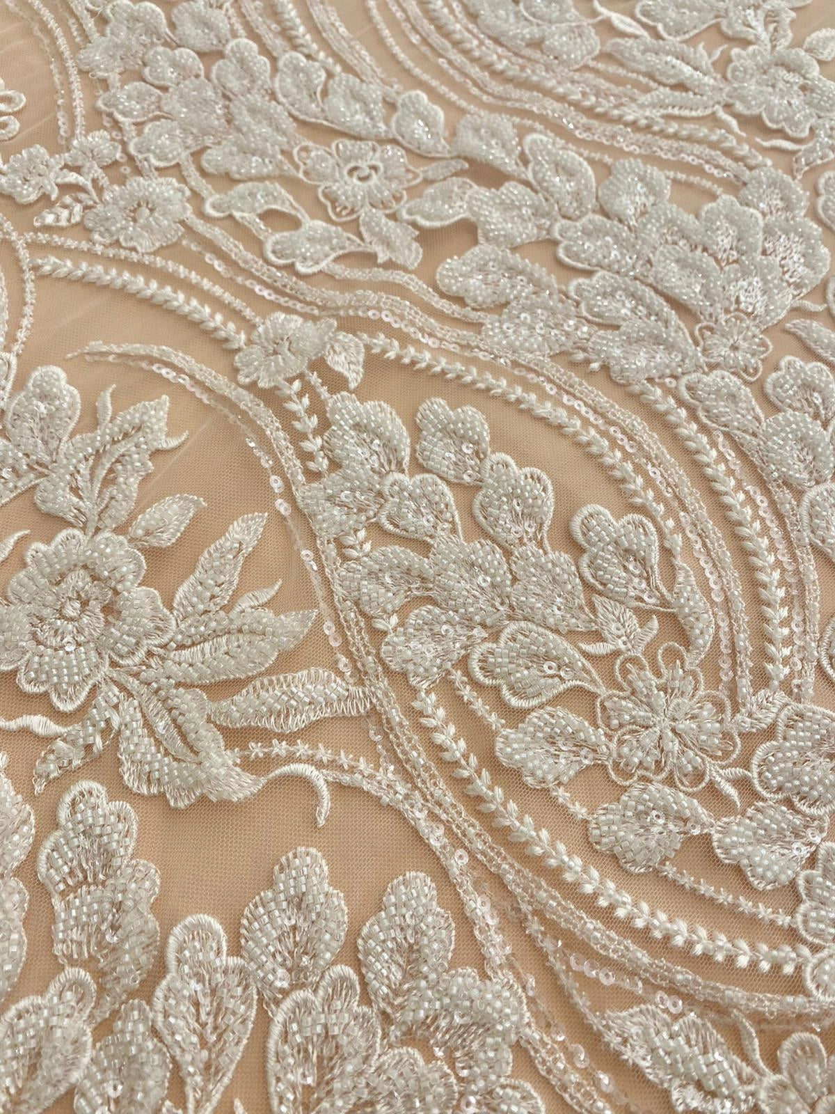 Lace with Floral Pattern, with Pearls and Sequins