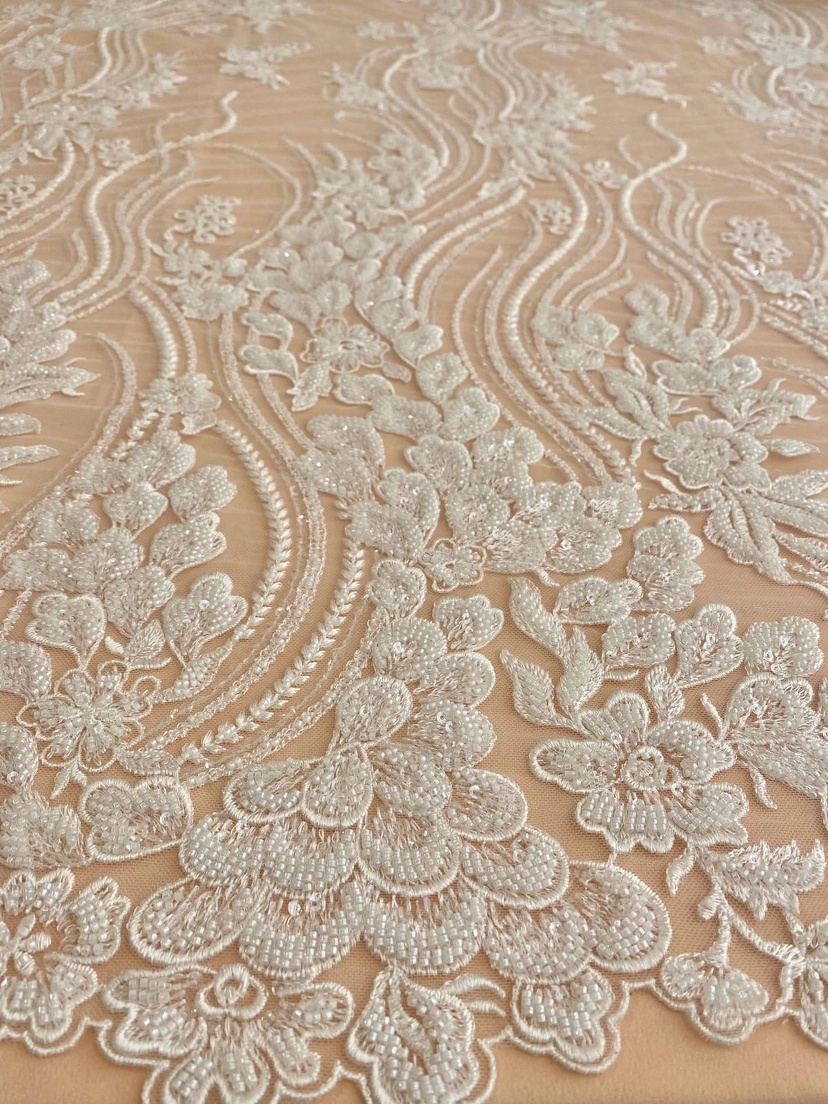 Lace with Floral Pattern, with Pearls and Sequins
