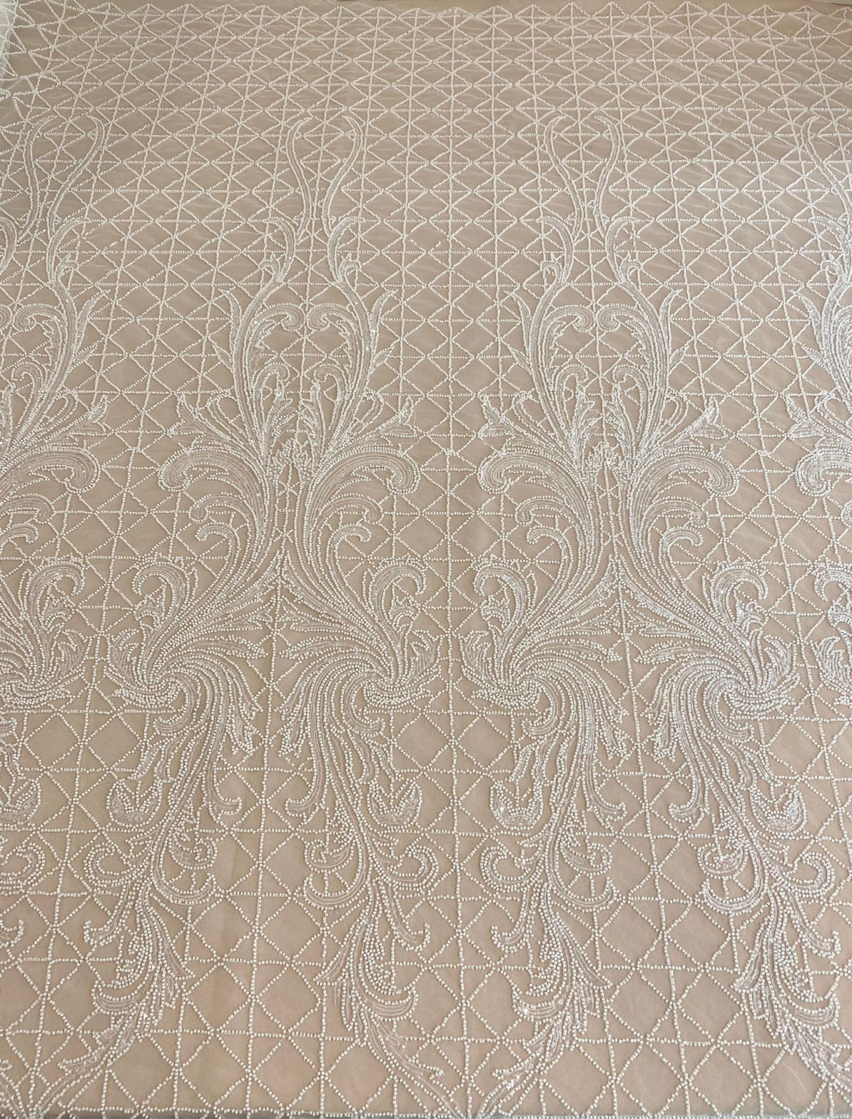 Ivory Lace with Geometric Pattern, with Pearls and Sequins