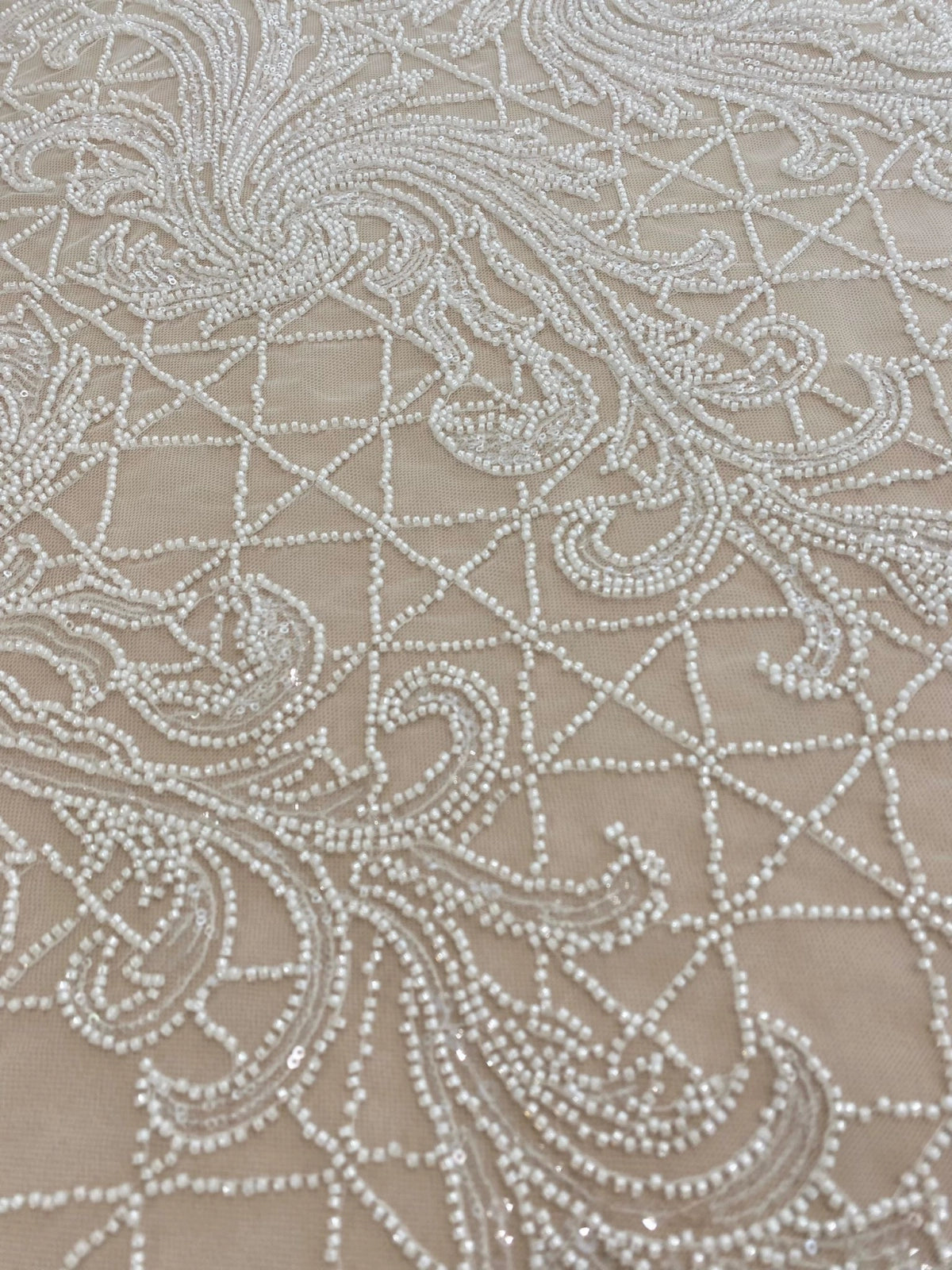 Ivory Lace with Geometric Pattern, with Pearls and Sequins