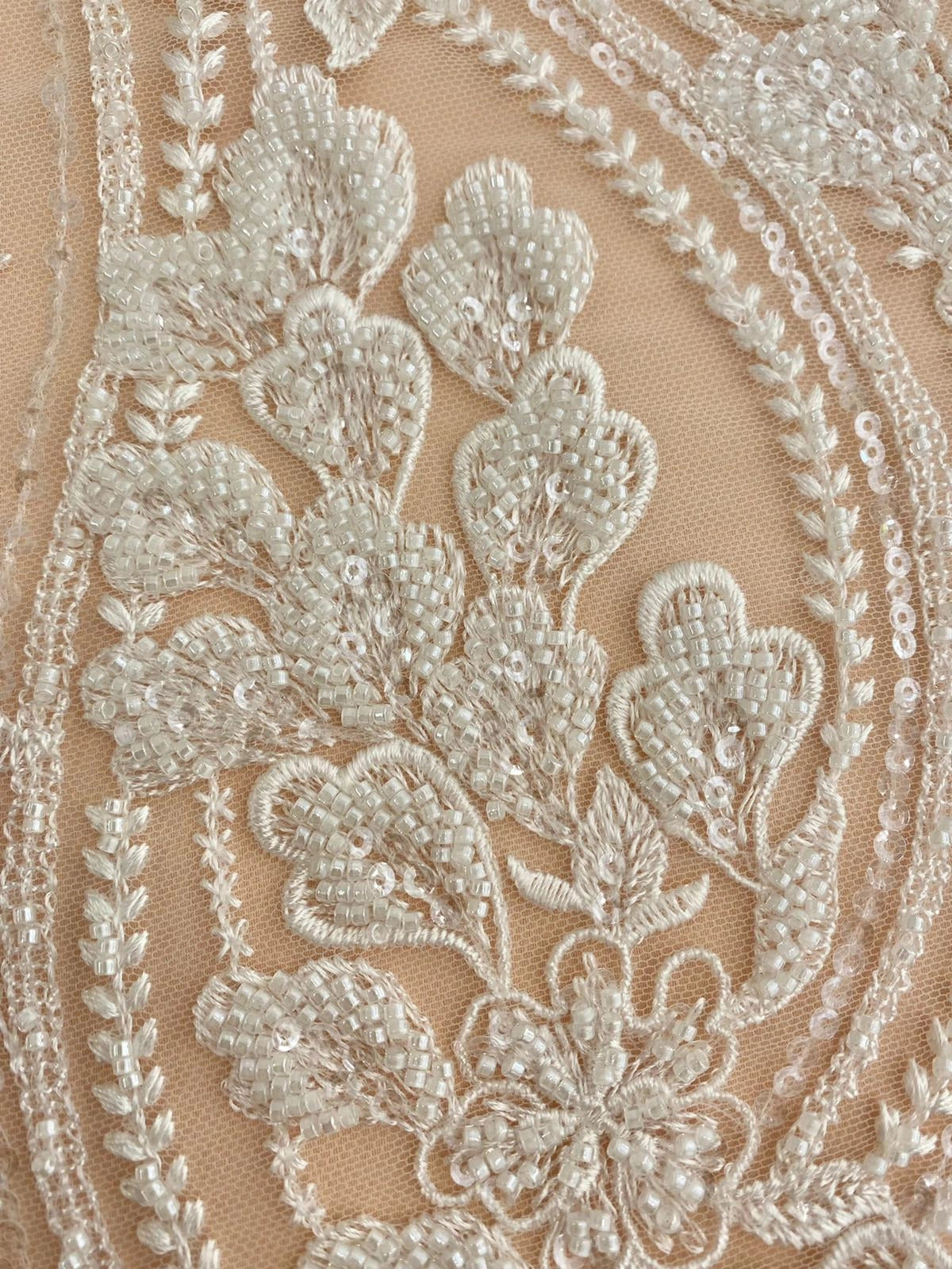 Lace with Floral Pattern, with Pearls and Sequins
