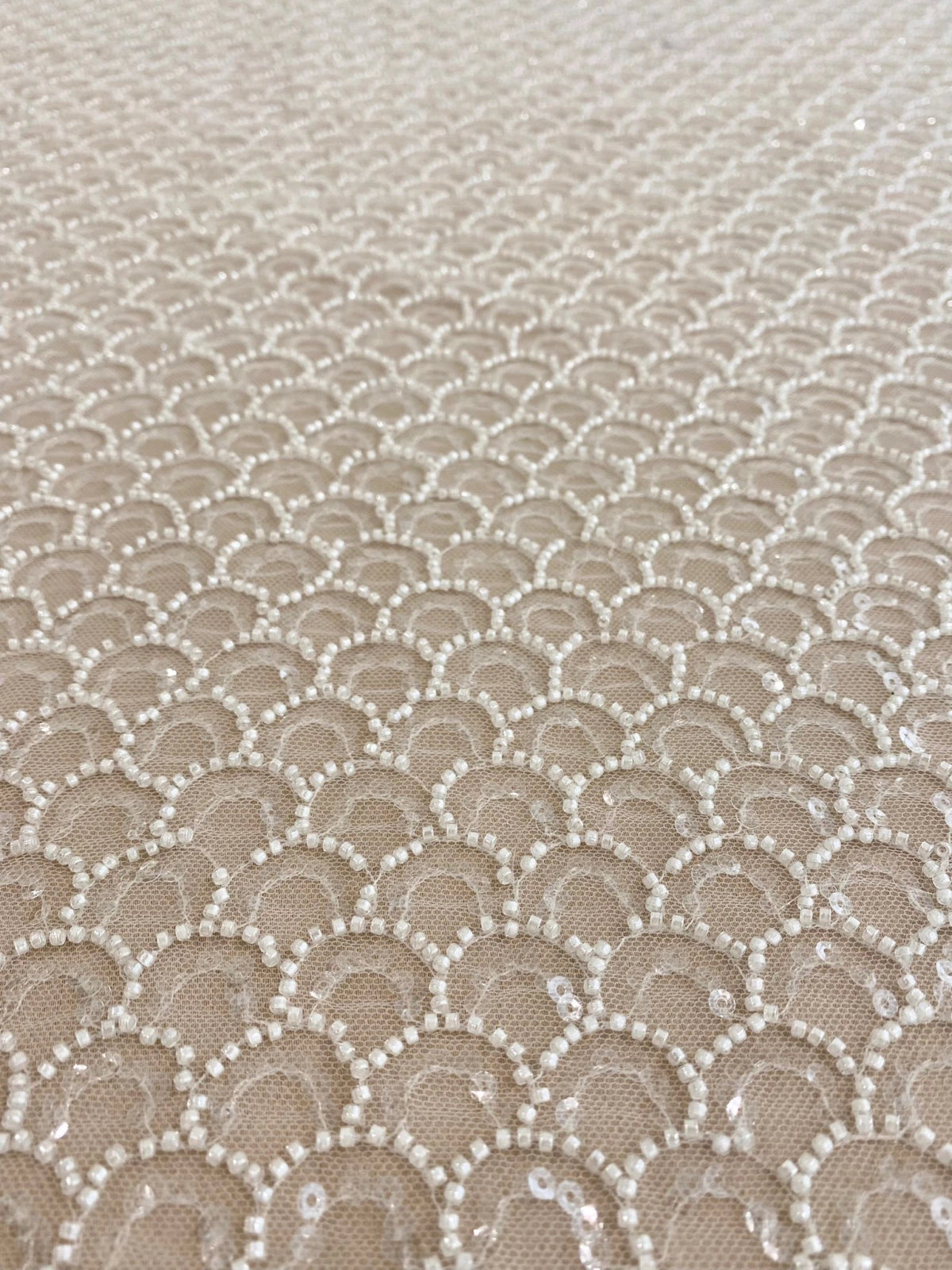 Ivory Lace with Geometric Pattern, with Pearls and Sequins