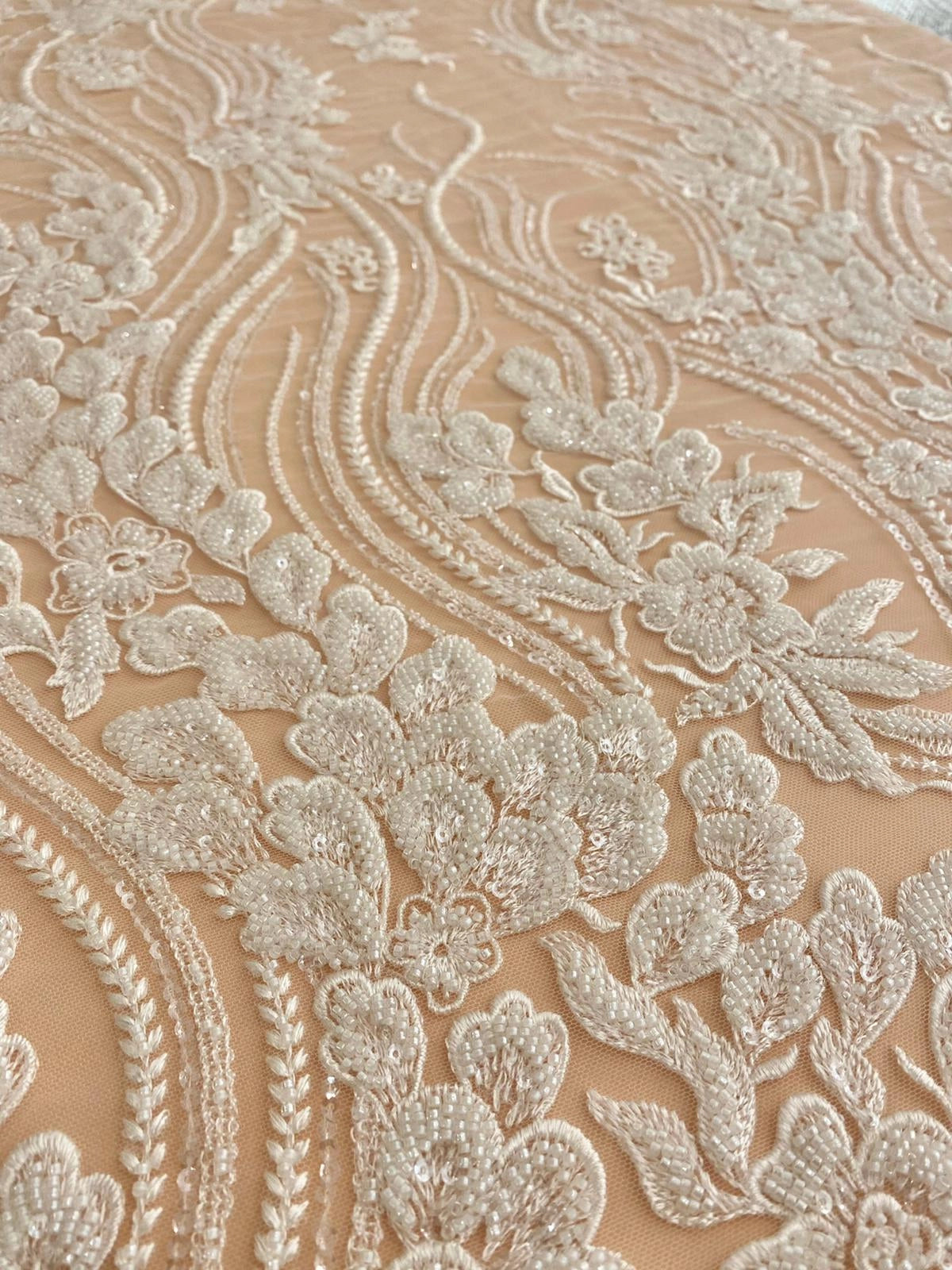 Lace with Floral Pattern, with Pearls and Sequins
