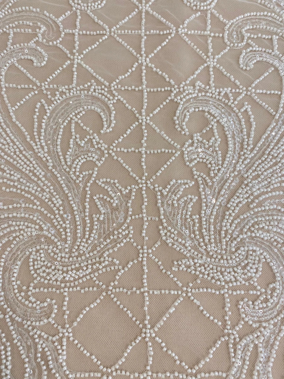 Ivory Lace with Geometric Pattern, with Pearls and Sequins