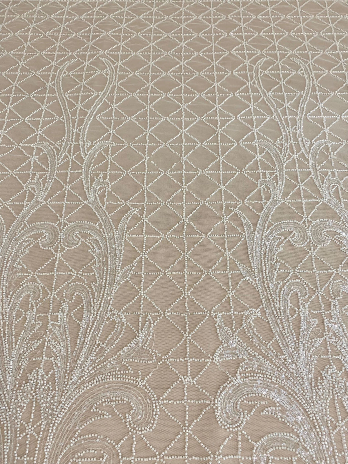Ivory Lace with Geometric Pattern, with Pearls and Sequins