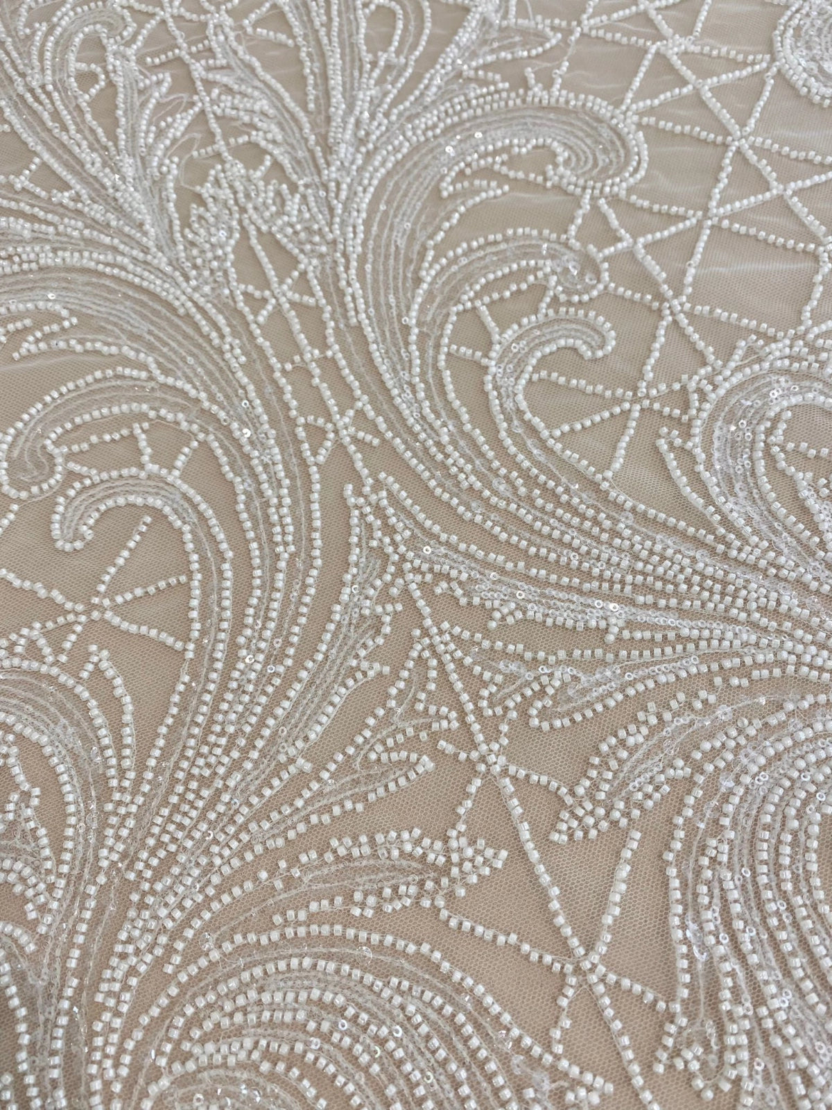 Ivory Lace with Geometric Pattern, with Pearls and Sequins