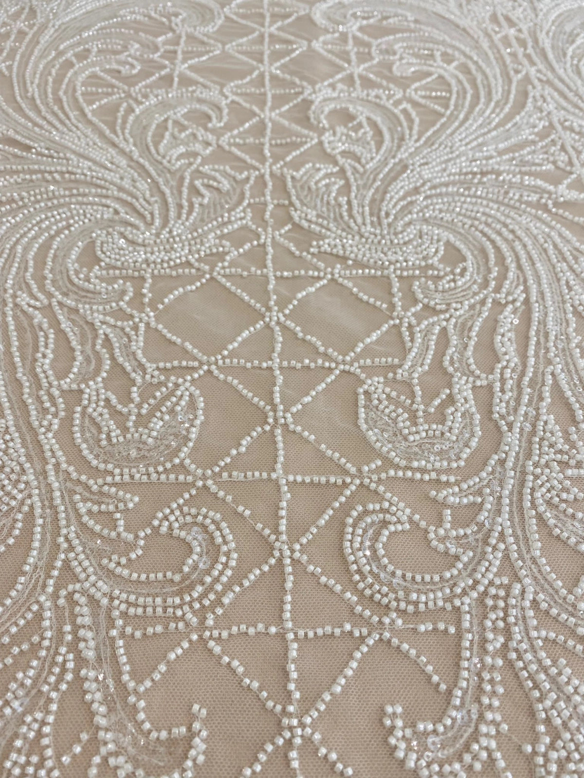 Ivory Lace with Geometric Pattern, with Pearls and Sequins