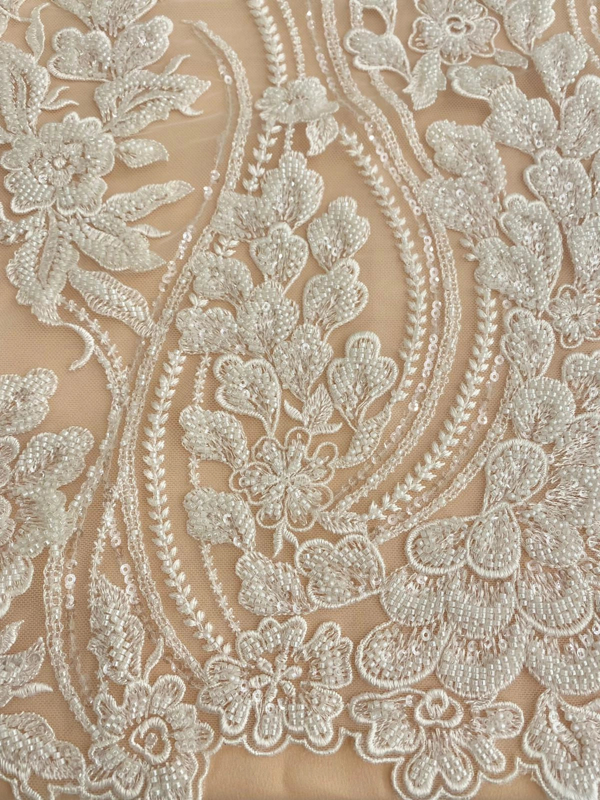 Lace with Floral Pattern, with Pearls and Sequins