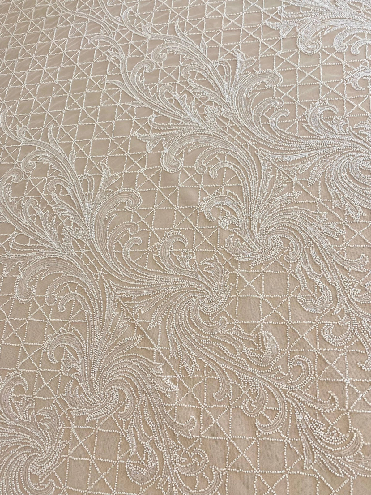 Ivory Lace with Geometric Pattern, with Pearls and Sequins