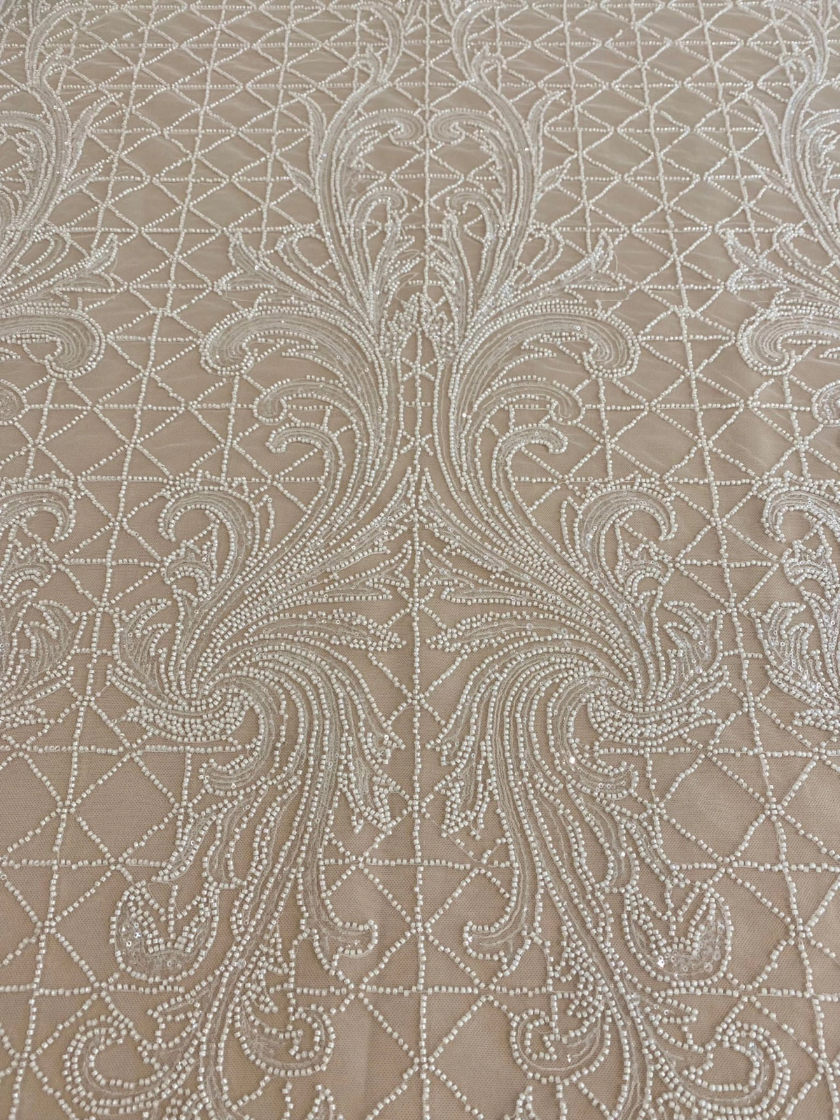 Ivory Lace with Geometric Pattern, with Pearls and Sequins