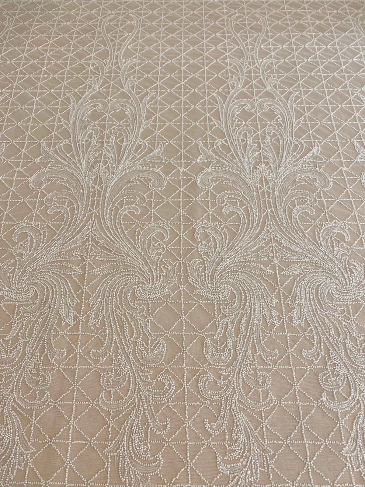 Ivory Lace with Geometric Pattern, with Pearls and Sequins