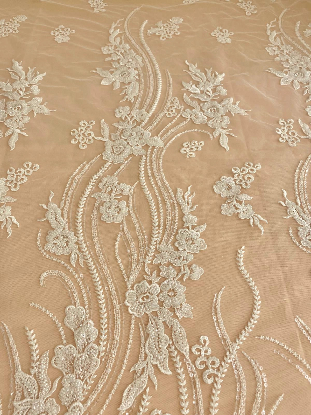 Lace with Floral Pattern, with Pearls and Sequins