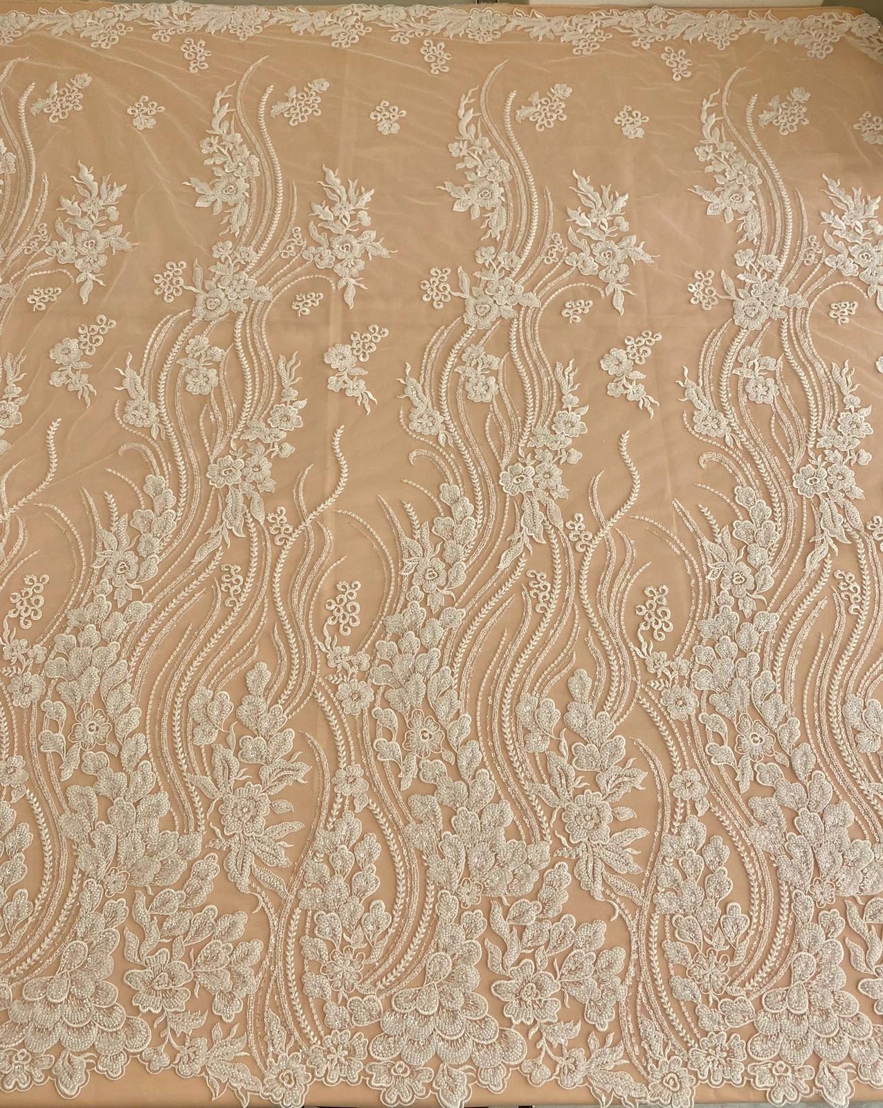 Lace with Floral Pattern, with Pearls and Sequins