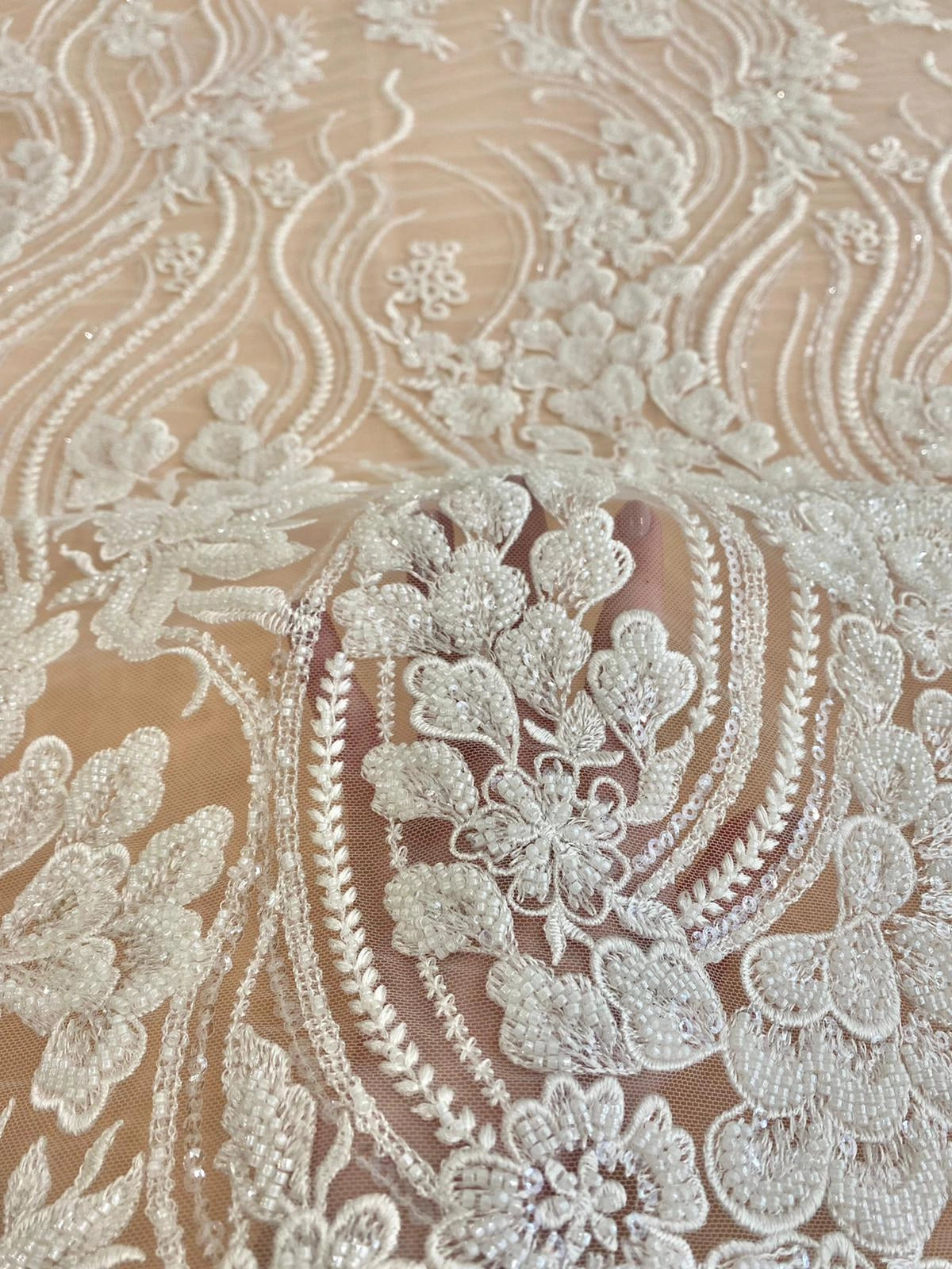 Lace with Floral Pattern, with Pearls and Sequins
