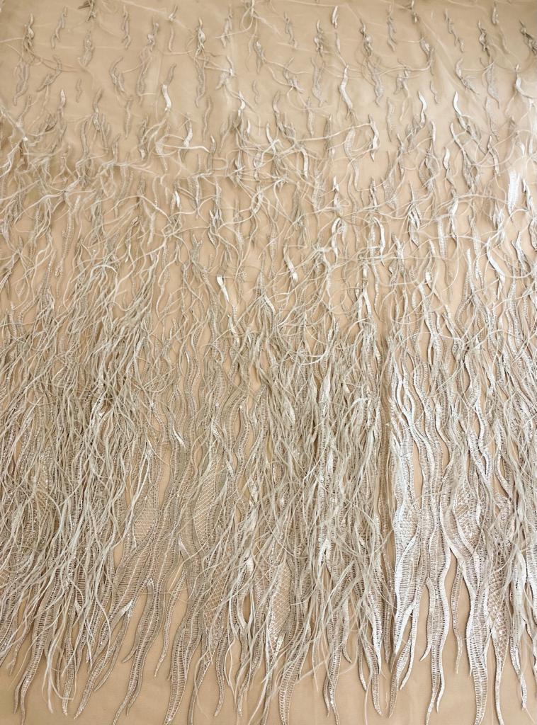 Nude Lace with Feathers and Sequins