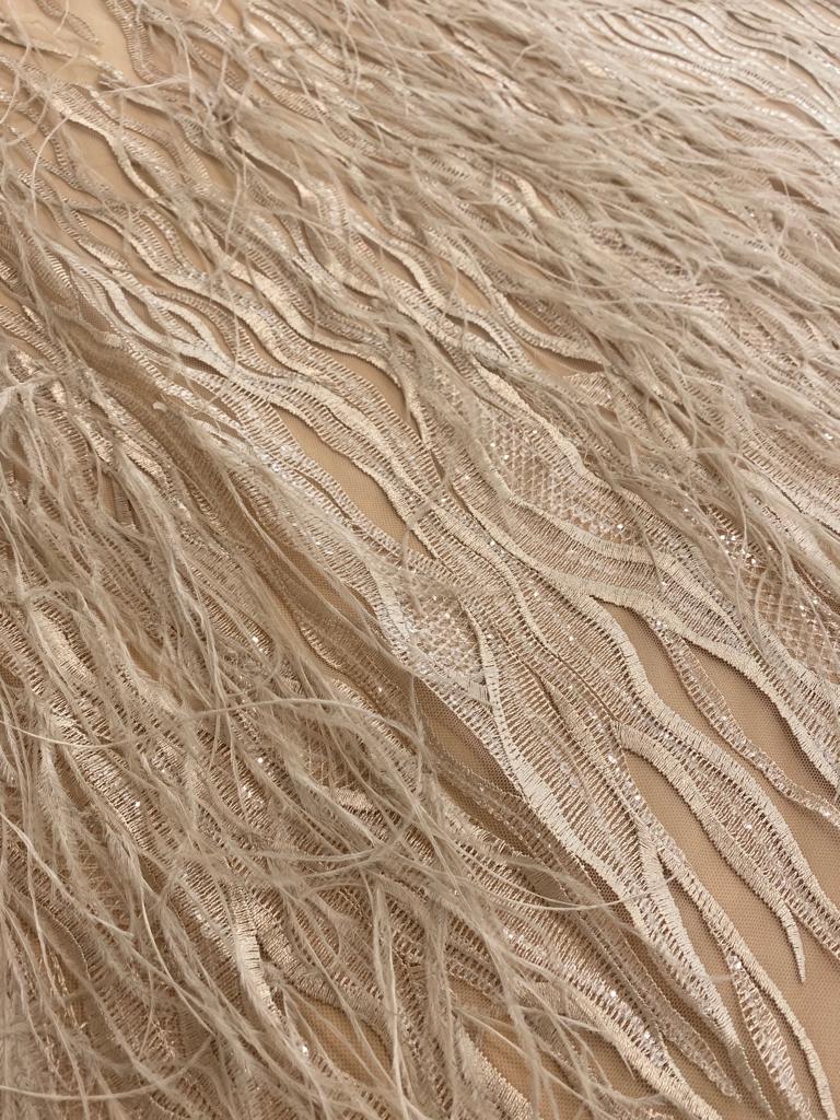 Nude Lace with Feathers and Sequins