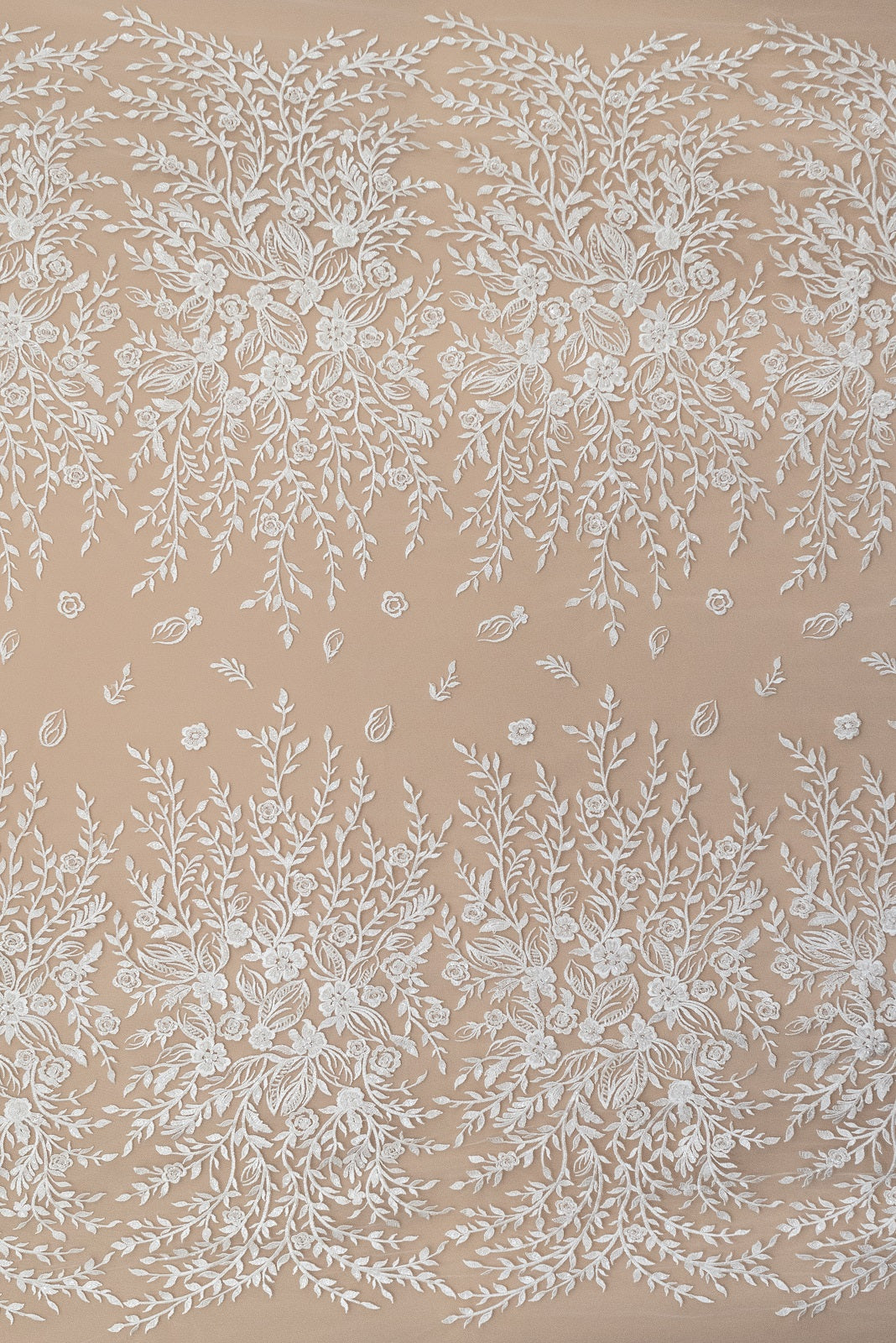 Lace with Flower and Leaf Pattern, with Crystals, Pearls and Sequins