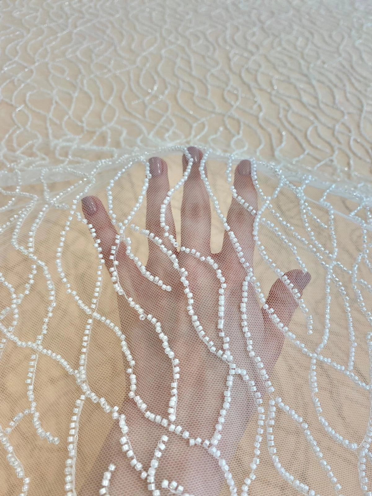Ivory Couture Lace with Beaded Strings
