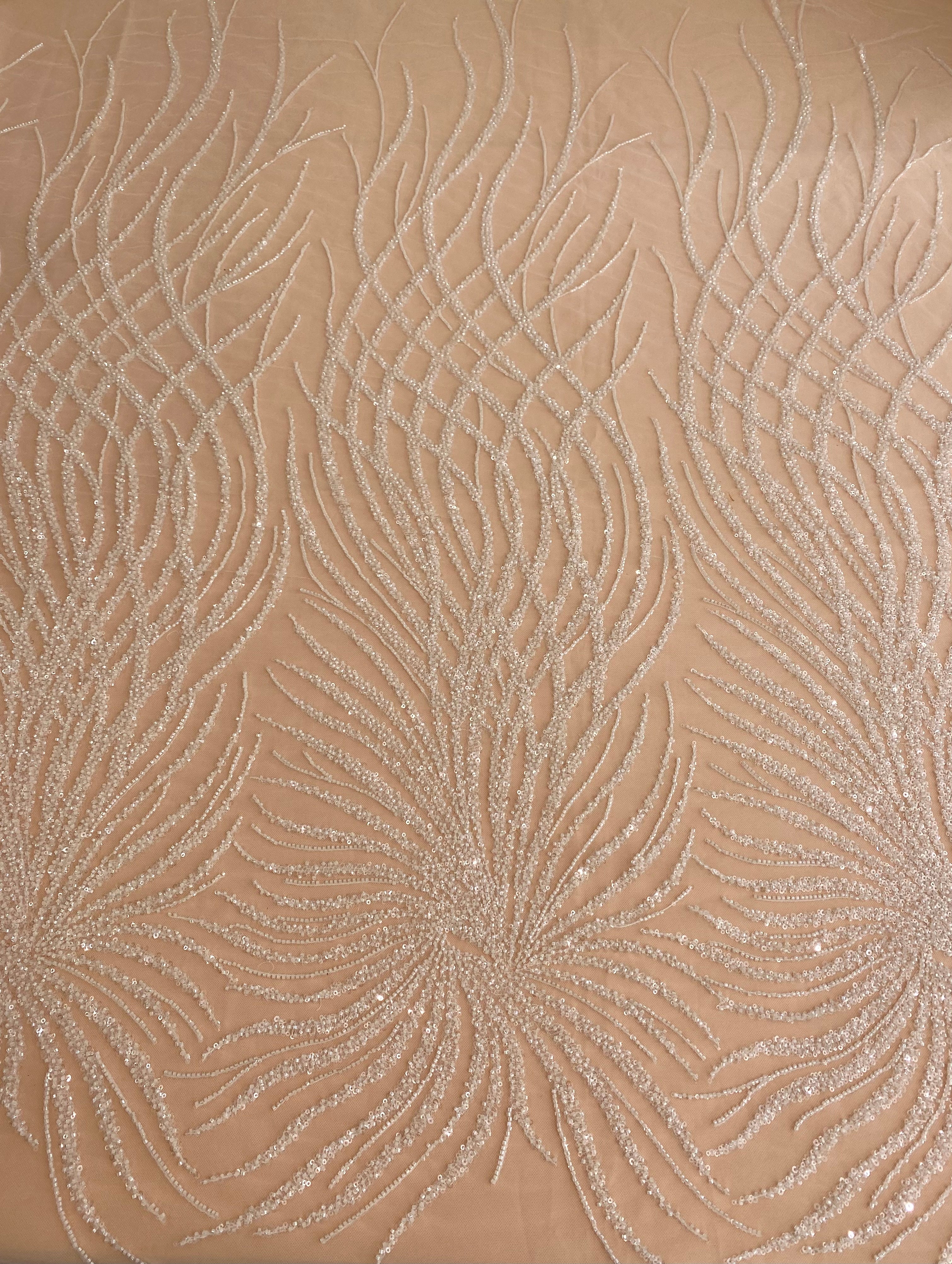 Ivory Lace with Geometric Pattern, with Beads and Sequins