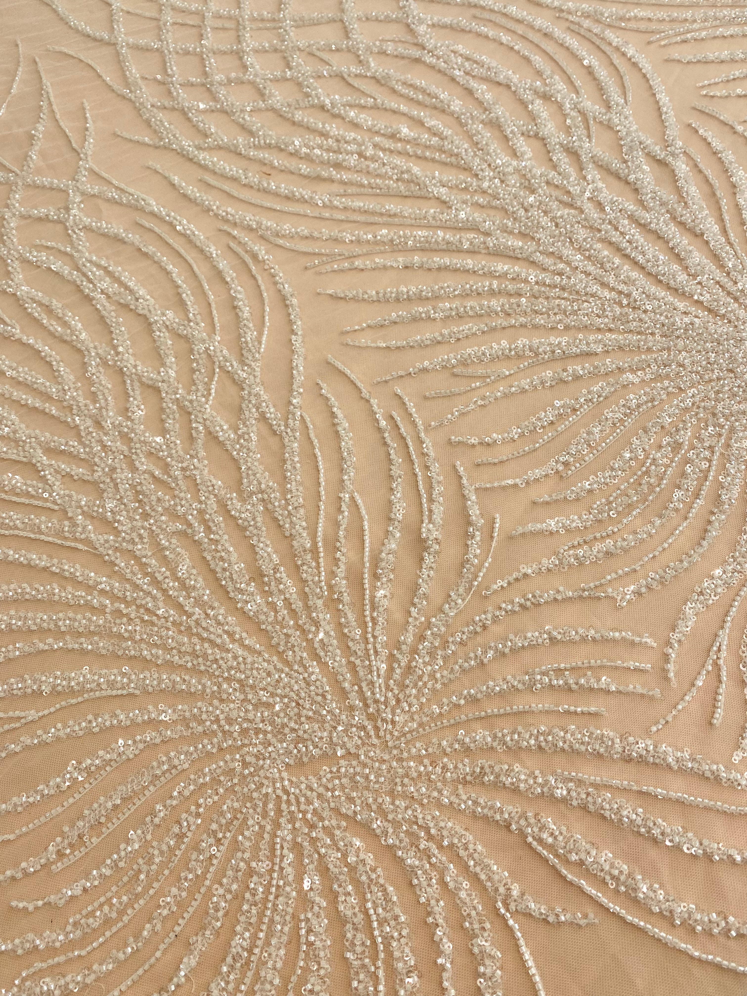 Ivory Lace with Geometric Pattern, with Beads and Sequins