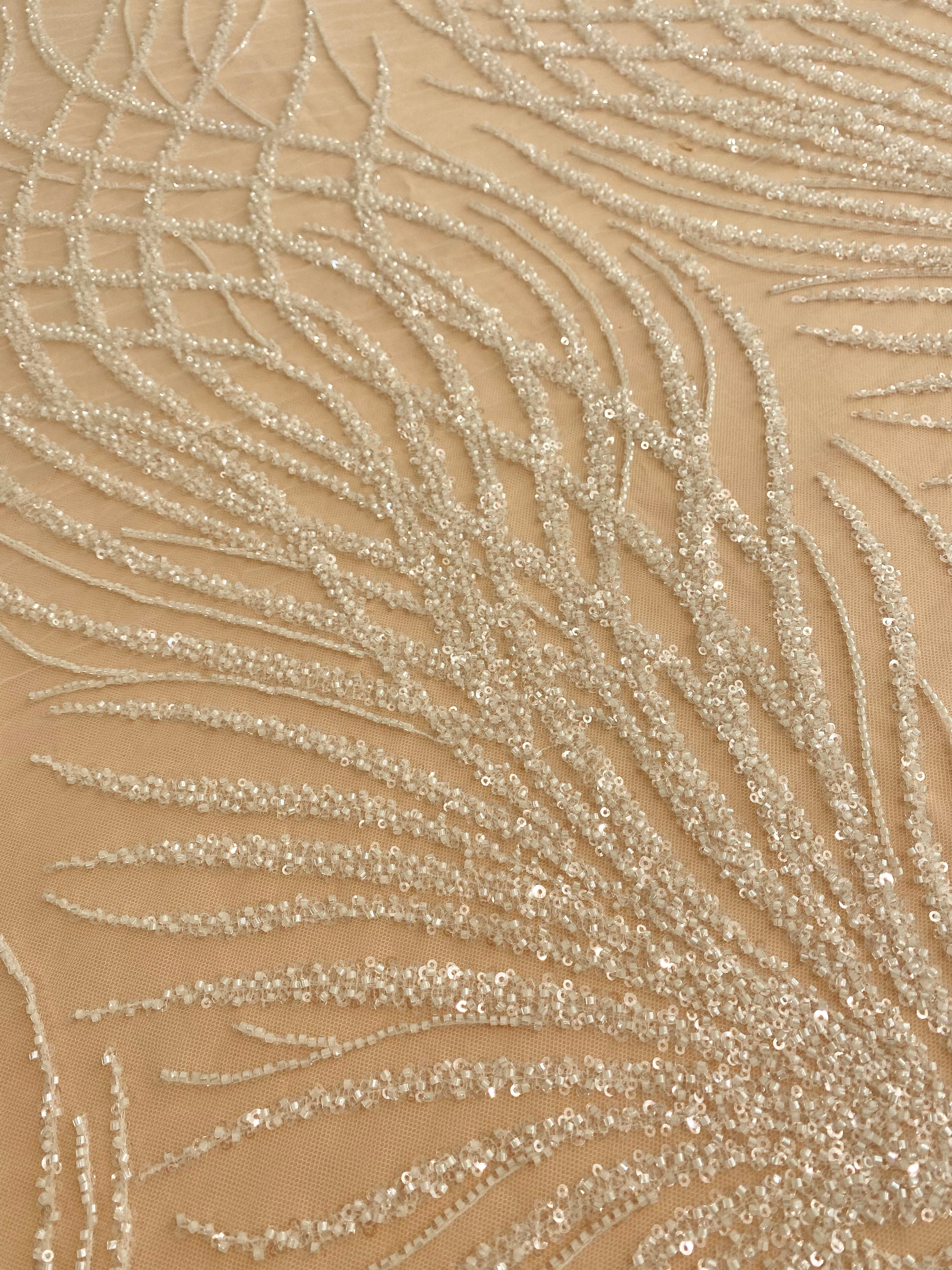 Ivory Lace with Geometric Pattern, with Beads and Sequins
