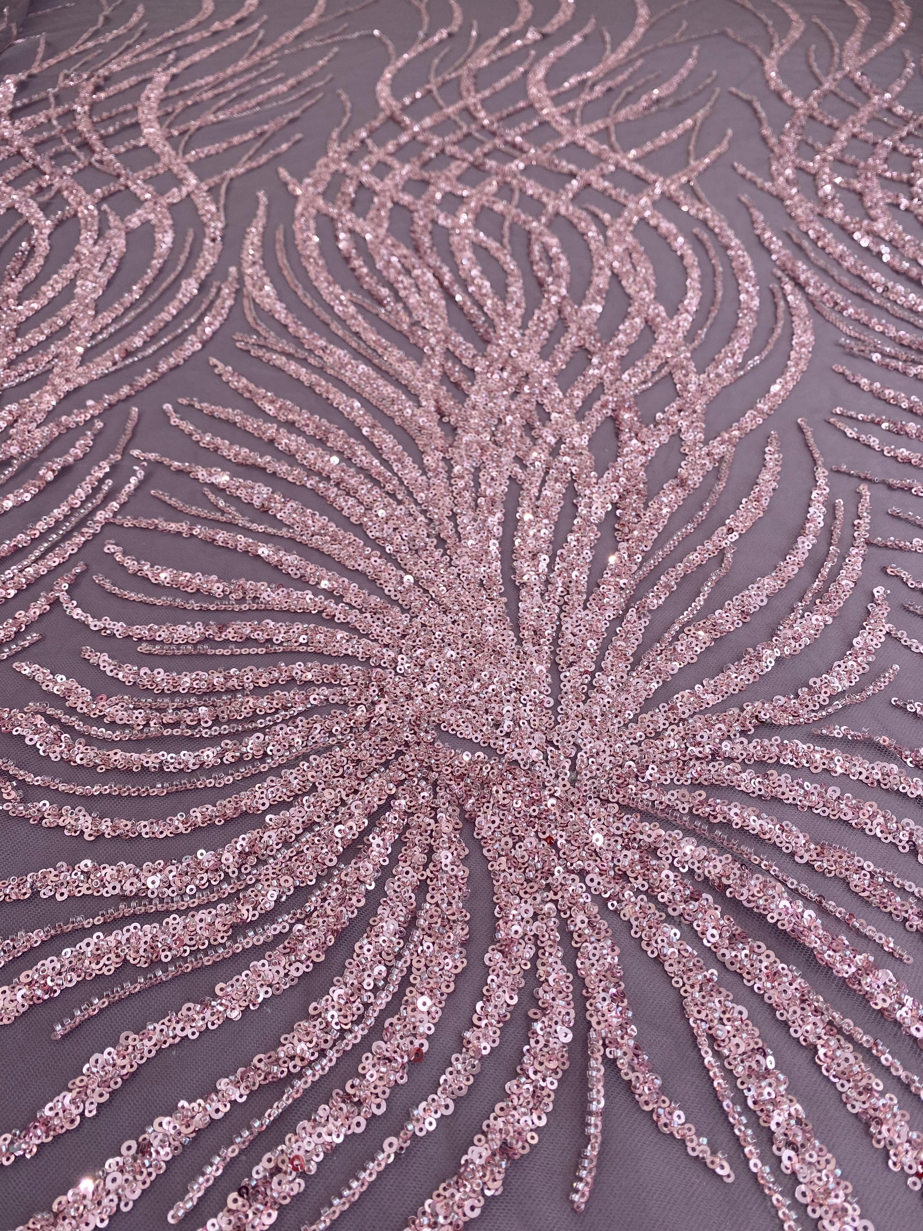 Dantela Couture Lavanda Pudrata cu Siraguri, cu Margele si Paiete