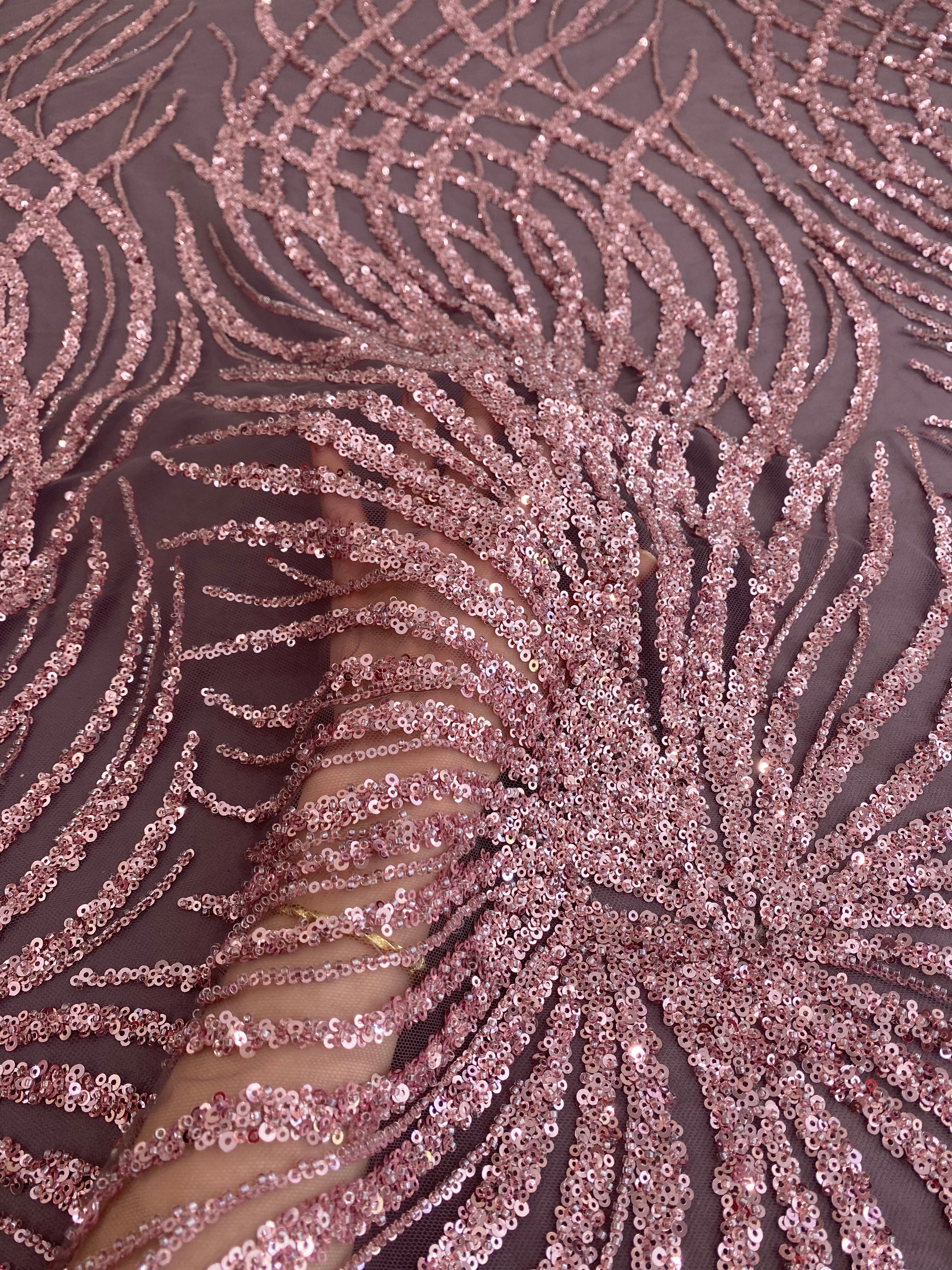 Dantela Couture Lavanda Pudrata cu Siraguri, cu Margele si Paiete